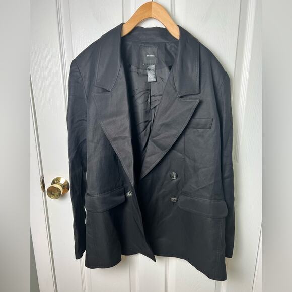 Smythe Black Oversized Linen Blend Double Breasted Long Sleeve Blazer L - Picture 3 of 12